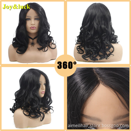 Wholesale Price Ladies Hair Daily Wear Natural Waves Lacefront Synthetic Wigs Black Color Short Curly Middle Part Women Hair Wig